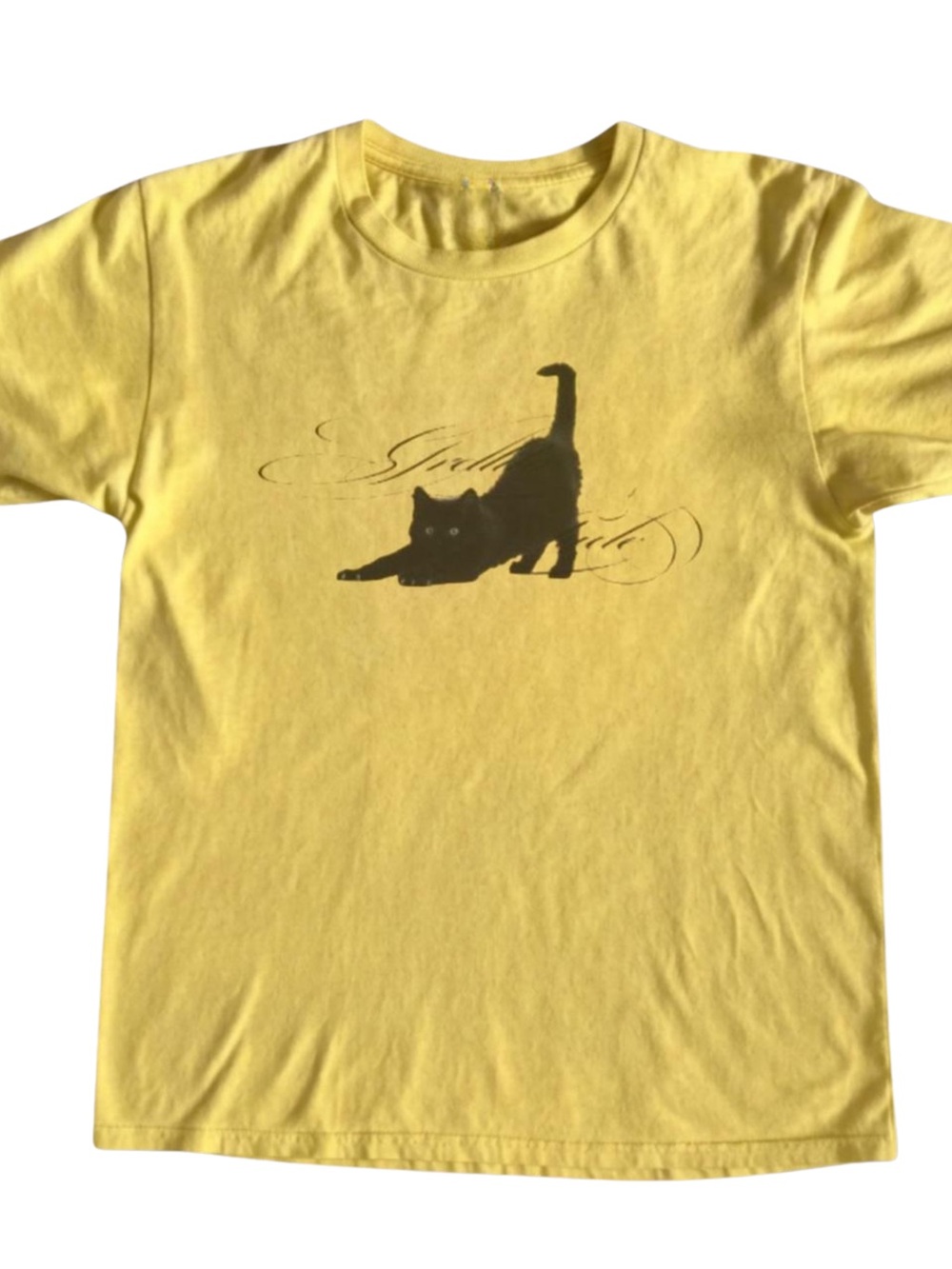 Gildan Yellow Tee with Black Cat Graphic
